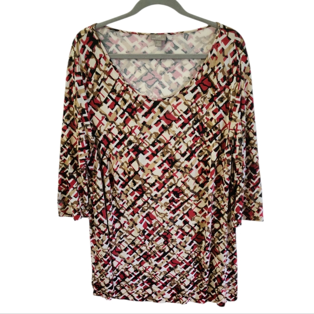 J Jill Wearever Artistic 3/4 Sleeve Top Tunic Size Petite Large Stretch